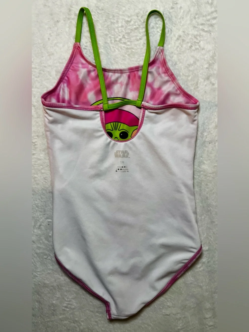 Disney Star Wars Grogu Girls Pink Tie-Dye One Piece Swimsuit size 7/8